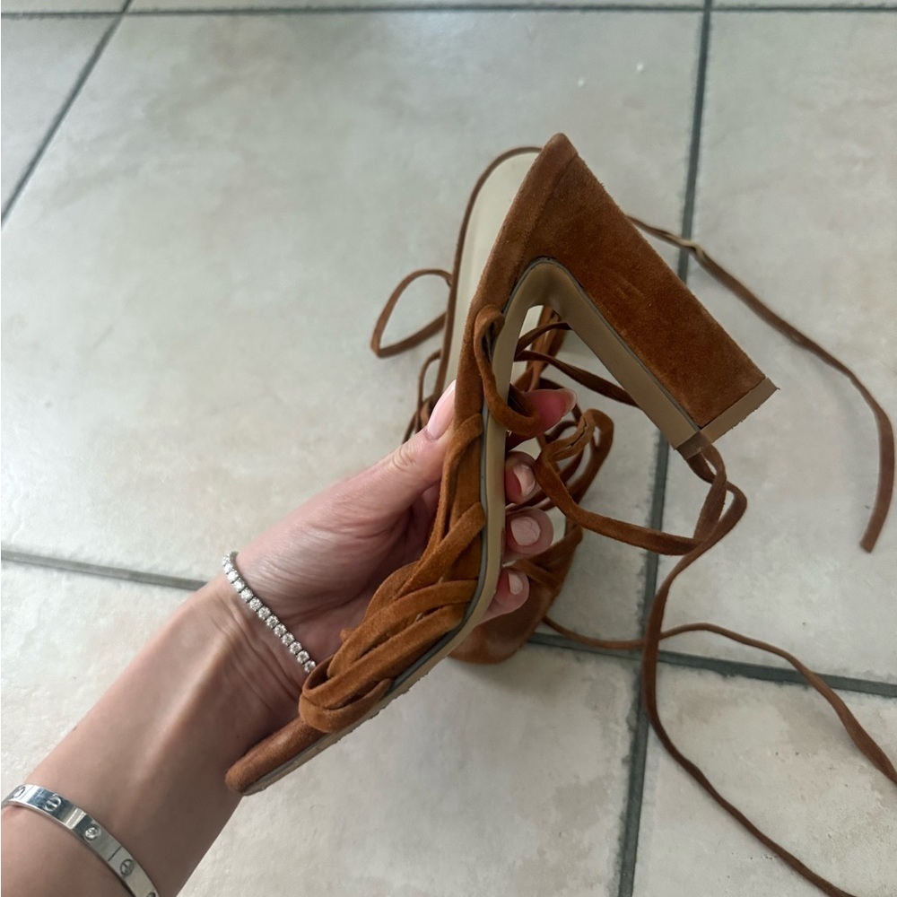 Raye revolve Elegant Brown Strappy Women's Heels - Picture 2 of 3